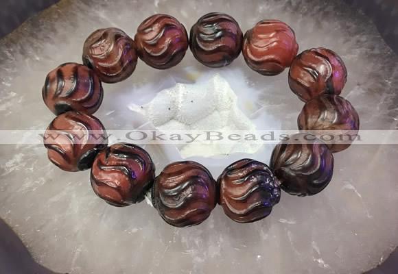 CGB3007 7.5 inches 16mm carved round agate bracelet wholesale