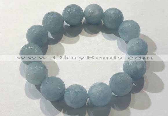 CGB4040 7.5 inches 14mm faceted round aquamarine beaded bracelets