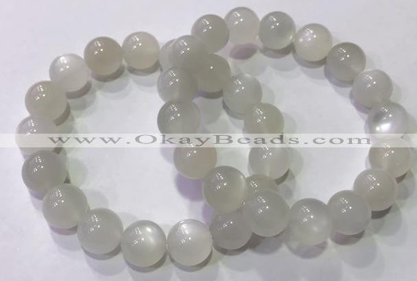 CGB4518 7.5 inches 12mm round white moonstone beaded bracelets