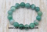 CGB5338 10mm, 12mm round green banded agate beads stretchy bracelets