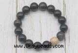 CGB5678 10mm, 12mm black obsidian beads with zircon ball charm bracelets