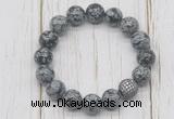 CGB5680 10mm, 12mm snowflake obsidian beads with zircon ball charm bracelets