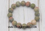 CGB5823 10mm, 12mm matte unakite beads with zircon ball charm bracelets