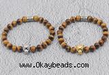 CGB6010 8mm round grade AA yellow tiger eye bracelet with leopard head for men