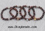 CGB6018 8mm round grade AA red tiger eye bracelet with skull for men