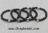 CGB6019 8mm round blue tiger eye bracelet with skull for men