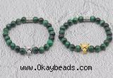 CGB6038 8mm round green tiger eye bracelet with leopard head for men