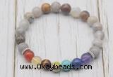 CGB6202 8mm bamboo leaf agate 7 chakra beaded mala stretchy bracelets