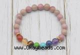 CGB6231 8mm pink wooden jasper 7 chakra beaded mala stretchy bracelets