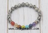 CGB6242 8mm dalmatian jasper 7 chakra beaded mala stretchy bracelets