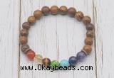 CGB6247 8mm elephant skin jasper 7 chakra beaded mala stretchy bracelets