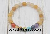 CGB6267 8mm yellow aventurine 7 chakra beaded mala stretchy bracelets