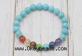 CGB6274 8mm blue howlite 7 chakra beaded mala stretchy bracelets