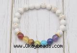 CGB6275 8mm white howlite 7 chakra beaded mala stretchy bracelets