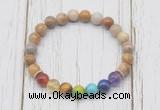 CGB6290 8mm fossil coral 7 chakra beaded mala stretchy bracelets