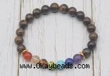 CGB6291 8mm bronzite 7 chakra beaded mala stretchy bracelets