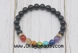 CGB6295 8mm black obsidian 7 chakra beaded mala stretchy bracelets