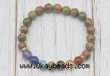 CGB6367 8mm unakite 7 chakra beaded mala stretchy bracelets