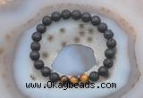 CGB6400 8mm round black lava & yellow tiger eye beaded bracelets