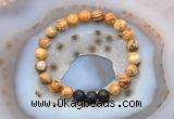 CGB6406 8mm round picture jasper & black lava beaded bracelets