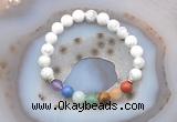 CGB6427 8mm round white howlite 7 chakra beads bracelet wholesale