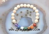 CGB6431 8mm round matte white fossil jasper 7 chakra beads bracelet