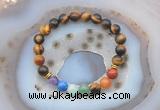 CGB6434 8mm round yellow tiger eye 7 chakra beads bracelet wholesale