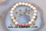 CGB6468 8mm round matte white fossil jasper & pink wooden jasper beaded bracelets