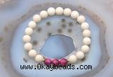 CGB6475 8mm round matte white fossil jasper & red tiger eye beaded bracelets