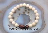 CGB6480 8mm round matte white fossil jasper & red tiger eye beaded bracelets