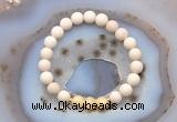 CGB6485 8mm round matte white fossil jasper & honey jade beaded bracelets