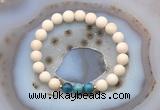 CGB6487 8mm round matte white fossil jasper & apatite beaded bracelets