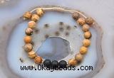 CGB6584 8mm round picture jasper & black lava adjustable bracelets