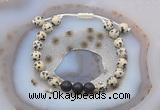 CGB6588 8mm round dalmatian jasper & black lava adjustable bracelets