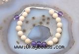 CGB6608 8mm round white fossil jasper & light amethyst adjustable bracelets