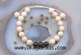 CGB6611 8mm round white fossil jasper & smoky quartz adjustable bracelets