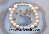 CGB6614 8mm round white fossil jasper & aquamarine adjustable bracelets