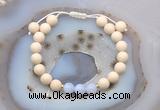 CGB6619 8mm round white fossil jasper & blue lace agate adjustable bracelets