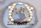 CGB6630 8mm round white fossil jasper & red tiger eye adjustable bracelets