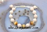 CGB6661 10mm round white fossil jasper & golden tiger eye adjustable bracelets