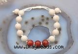 CGB6668 10mm round white fossil jasper & red banded agate adjustable bracelets