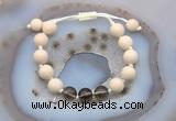 CGB6674 10mm round white fossil jasper & smoky quartz adjustable bracelets