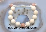 CGB6701 12mm round white fossil jasper & moonstone adjustable bracelets