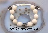 CGB6708 12mm round white fossil jasper & smoky quartz adjustable bracelets