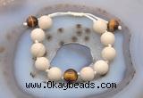 CGB6709 12mm round white fossil jasper & yellow tiger eye adjustable bracelets