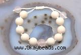 CGB6715 12mm round white fossil jasper & rose quartz adjustable bracelets