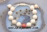 CGB6718 12mm round white fossil jasper & cherry quartz adjustable bracelets