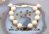 CGB6729 12mm round white fossil jasper & Botswana agate adjustable bracelets