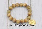 CGB6823 10mm, 12mm golden tiger eye beaded bracelet with alloy pendant