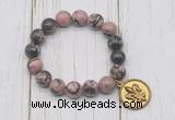 CGB6843 10mm, 12mm rhodonite beaded bracelet with alloy pendant